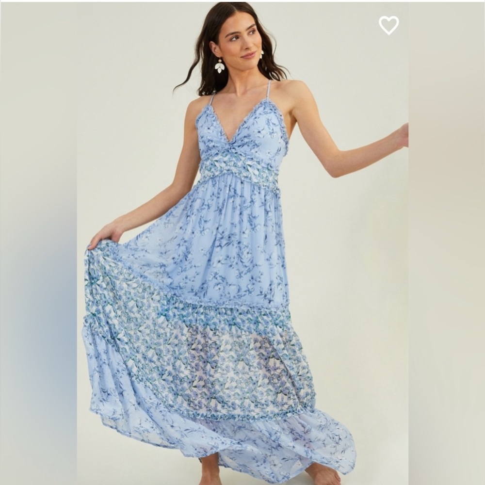 NEW Altar’d State Rosalie Floral Blue Maxi Dress